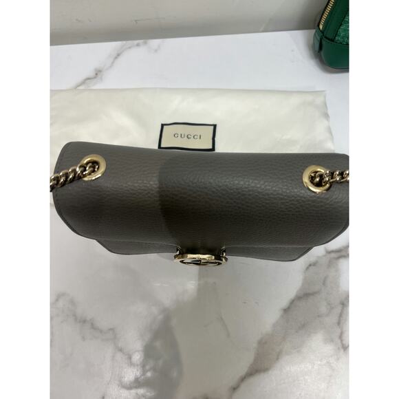 Gucci 510304 Pebbled Leather Shoulder Bag with Chain Strap - Taupe - Picture 4 of 12